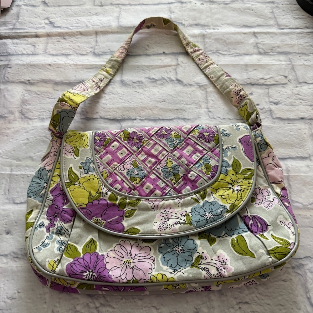 Vera Bradley Shoulder Bag | Gray Purple Watercolor Floral Retired Print